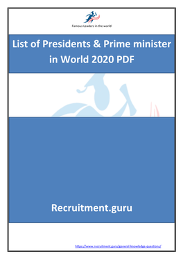 List of Presidents & Prime Minister in World 2020 PDF Recruitment.Guru