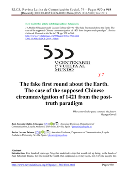 The Fake First Round About the Earth. the Case of the Supposed Chinese Circumnavigation of 1421 from the Post-Truth Paradigm”