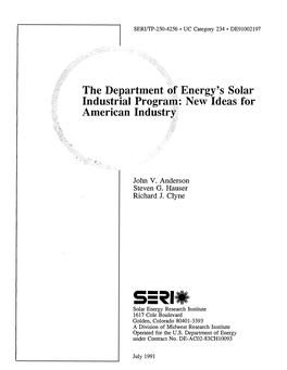 The Department of Energy's Solar Industrial Program: New Ideas for American Industry