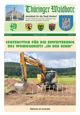 Thüringer Waldbote Amtsblatt Für Die Stadt Ohrdruf Mit Den Ortsteilen Crawinkel, Gräfenhain Und Wölfis Und Der Gemeinde Luisenthal