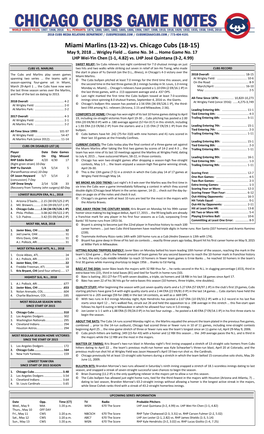 Vs. Chicago Cubs (18-15) May 9, 2018 … Wrigley Field … Game No