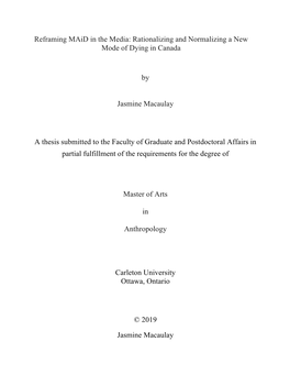 Thesis Submitted to the Faculty of Graduate and Postdoctoral Affairs in Partial Fulfillment of the Requirements for the Degree Of