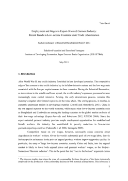 Employment and Wages in Export-Oriented Garment Industry: Recent Trends in Low-Income Countries Under Trade Liberalization