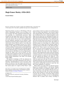 Hugh Esmor Huxley (1924–2013)