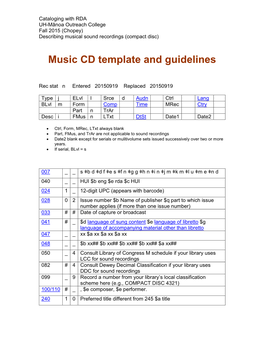 Musical Sound Recordings Template And