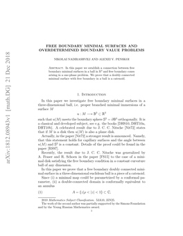 Free Boundary Minimal Surfaces and Overdetermined Boundary Value