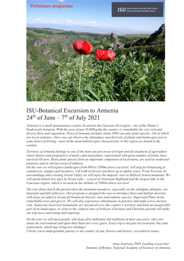 ISU-Botanical Excursion to Armenia 24Th of June – 7Th of July 2021