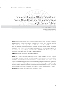 Formation of Muslim Elites in British India: Sayyid Ahmad Khan and the Muhammadan Anglo ‑Oriental College