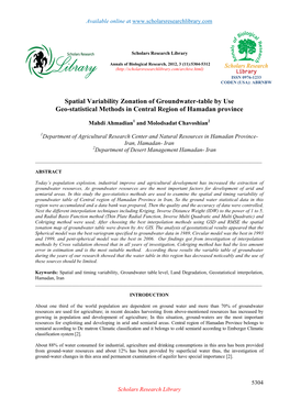 Spatial Variability Zonation of Groundwater-Table by Use Geo-Statistical Methods in Central Region of Hamadan Province