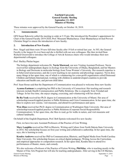 Fairfield University General Faculty Meeting September 13, 2019 Minutes of Meeting