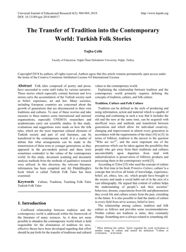 The Transfer of Tradition Into the Contemporary World: Turkish Folk Stories