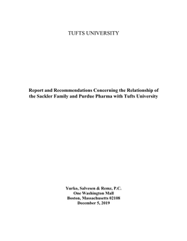 Report and Recommendations Concerning the Relationship of the Sackler Family and Purdue Pharma with Tufts University