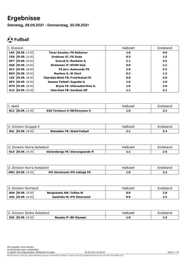 Ergebnisse Dienstag, 28.09.2021 - Donnerstag, 30.09.2021