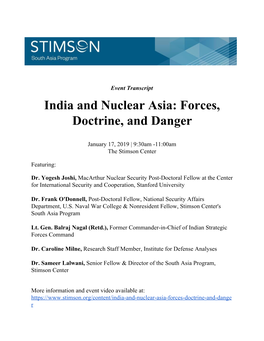 India and Nuclear Asia: Forces, Doctrine, and Danger