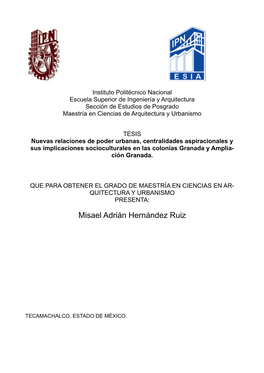 TESIS Nuevas Relaciones De Poder Urbanas, Centralidades Aspiracionales Y Sus Implicaciones Socioculturales En Las Colonias Granada Y Amplia- Ción Granada