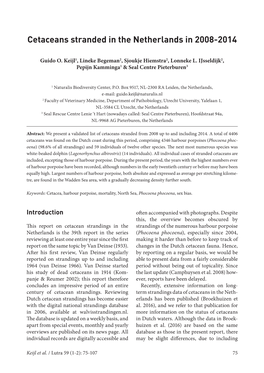 Cetaceans Stranded in the Netherlands in 2008-2014