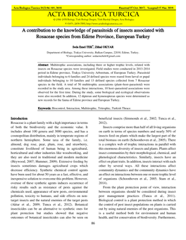 A Contribution to the Knowledge of Parasitoids of Insects Associated with Rosaceae Species from Edirne Province, European Turkey