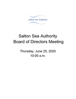 Salton Sea Authority Board of Directors Meeting