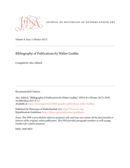 Bibliography of Publications by Walter Liedtke