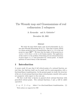 The Wronski Map and Grassmannians of Real Codimension 2 Subspaces