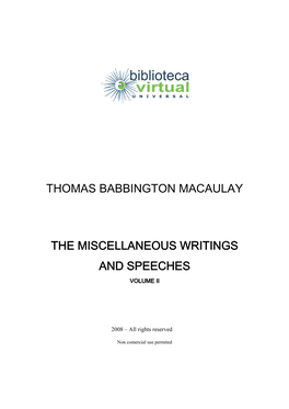 Thomas Babbington Macaulay the Miscellaneous