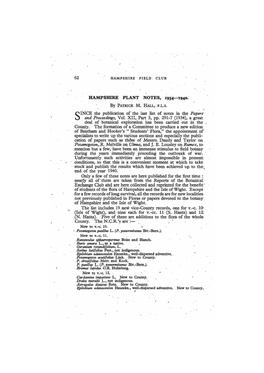 HAMPSHIRE PLANT NOTES, 1934—1940. SINCE the Publication Of