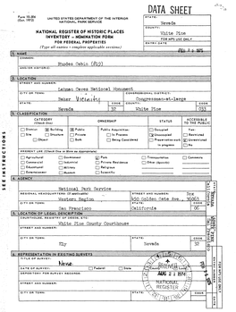 DATA SHEET Form 10-306 UNITED STATES DEPARTMENT of the INTERIOR (Oct
