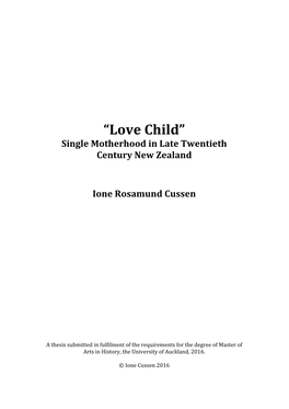 “Love Child” Single Motherhood in Late Twentieth Century New Zealand