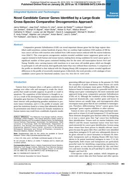 Novel Candidate Cancer Genes Identified by a Large-Scale Cross-Species Comparative Oncogenomics Approach