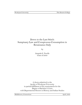 Sumptuary Law and Conspicuous Consumption in Renaissance Italy