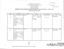 AGENDA DE EVENTOS POLÍTICOS INSTITUTO Elector~AL Cdívix 2018 0 !/'\Ll¡·· F 1,V() DC ')Q•J O 24 (.) Oc- R