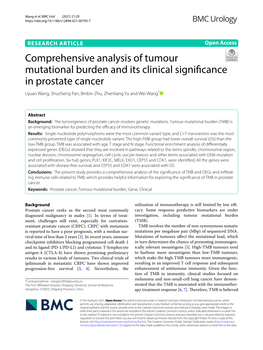 Comprehensive Analysis of Tumour Mutational Burden and Its Clinical Signifcance in Prostate Cancer Lijuan Wang, Shucheng Pan, Binbin Zhu, Zhenliang Yu and Wei Wang*