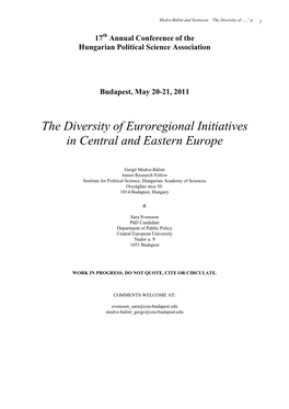 The Diversity of Euroregional Initiatives in Central and Eastern Europe