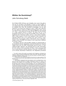 Whither the Kuomintang?* John Fuh-Sheng Hsieh