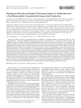 Phylogenetic Diversity and Single-Cell Genome Analysis of “Melainabacteria”, a Non-Photosynthetic Cyanobacterial Group, in the Termite Gut