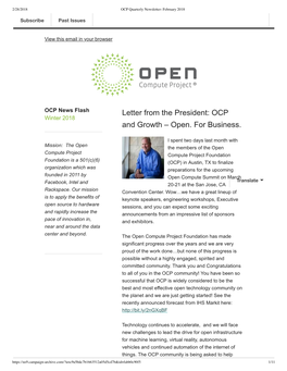 Letter from the President: OCP and Growth