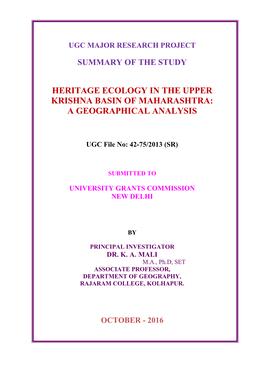 Heritage Ecology in the Upper Krishna Basin of Maharashtra: a Geographical Analysis