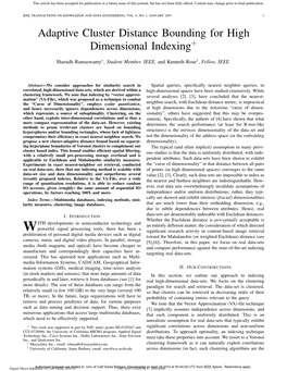 Adaptive Cluster Distance Bounding for High Dimensional Indexing+