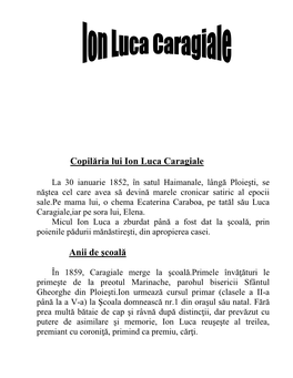 Copilăria Lui Ion Luca Caragiale Anii De Şcoală