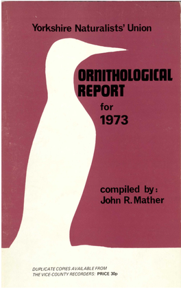 DUPLICATE COPIES AVAILABLE from the VICE-COUNTY RECORDERS: PRICE 30P -Sni YORKSHIRE NATURALIST's UNION ORNITHOLOGICAL SECTION