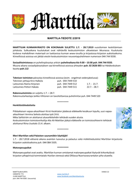 28.7.2019 Vuosilomien Keskittämisen Johdosta. Sulkuaikana Kuulutukset Ovat Nähtävillä Keskustoimiston Ulkoeteisen Ikkunassa