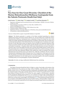 Two Seas for One Great Diversity: Checklist of the Marine Heterobranchia (Mollusca; Gastropoda) from the Salento Peninsula (South-East Italy)
