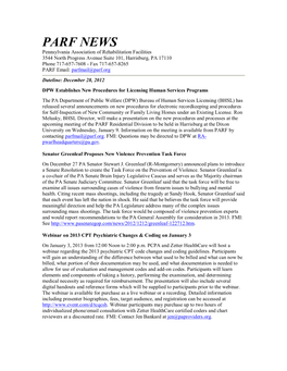 101, Harrisburg, PA 17110 Phone 717-657-7608 - Fax 717-657-8265 PARF Email: Parfmail@Parf.Org