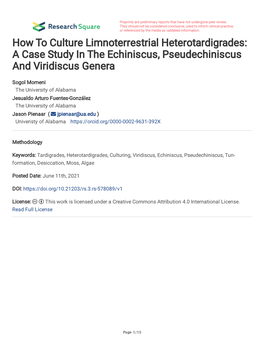 A Case Study in the Echiniscus, Pseudechiniscus and Viridiscus Genera