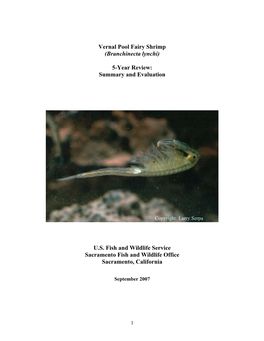 Vernal Pool Fairy Shrimp (Branchinecta Lynchi) 5-Year