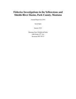 Fisheries Investigations in the Yellowstone and Shields River Basins, Park County, Montana