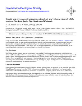 Gravity and Aeromagnetic Expression of Tectonic and Volcanic Elements of the Southern San Luis Basin, New Mexico and Colorado V