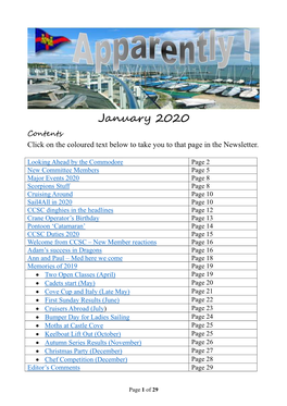 January 2020 Contents Click on the Coloured Text Below to Take You to That Page in the Newsletter