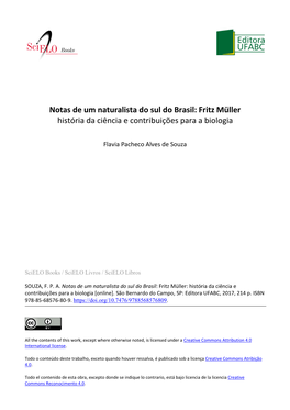 Notas De Um Naturalista Do Sul Do Brasil: Fritz Müller História Da Ciência E Contribuições Para a Biologia