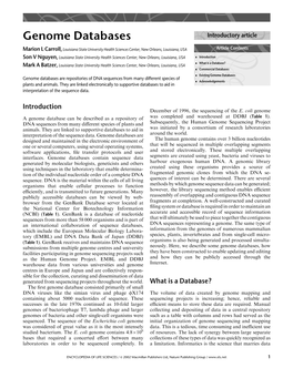 Genome Databases Introductory Article